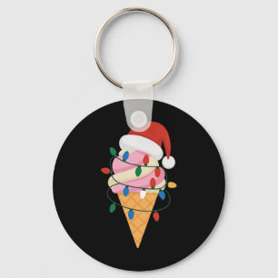 Festive Ice Cream With Christmas Lights And Santa  Key Ring