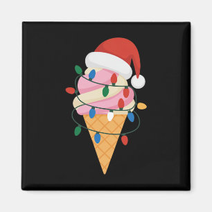 Festive Ice Cream With Christmas Lights And Santa Magnet