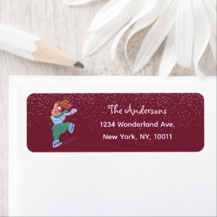 Festive Ice Skating Beagle Dog Red Return Address