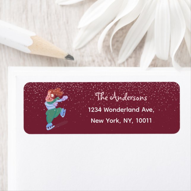 Festive Ice Skating Beagle Dog Red Return Address (Insitu)