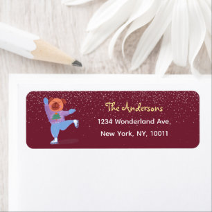 Festive Ice Skating Dog Dark Red Return Address