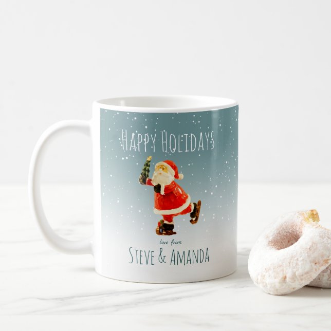 Festive Ice Skating Santa – Personalised Coffee Mug (With Donut)