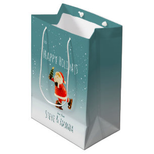 Festive Ice Skating Santa – Personalised Medium Gift Bag