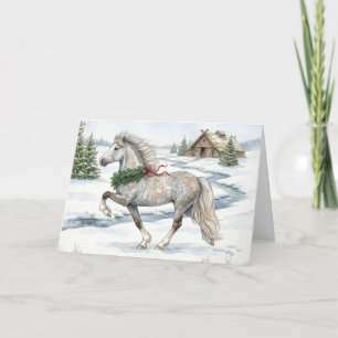 Festive Icelandic Horse in Winter Landscape Card