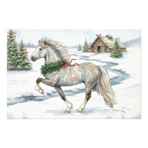 Festive Icelandic Horse in Winter Landscape Photo Print