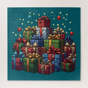 Festive Illustrated Christmas Presents Pile Jigsaw Puzzle
