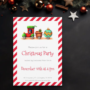 Festive Illustrated Christmas Train Holiday Party  Invitation