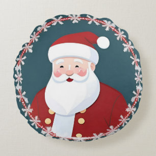 Festive Illustration Featuring Santa Claus Round Cushion