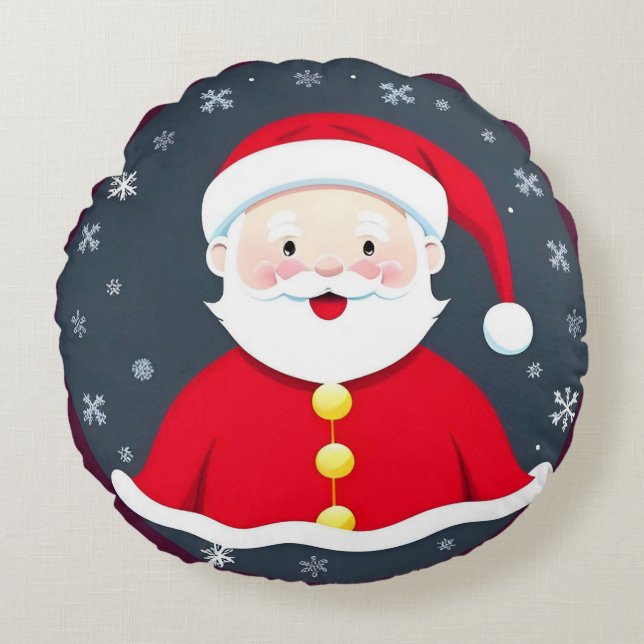 Festive Illustration Featuring Santa Claus Round Cushion (Front)