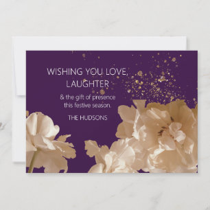 Festive Indigo & Gold Dust Floral Christmas Holiday Card