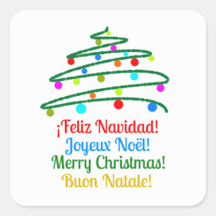 Festive International Merry Christmas and Tree Square Sticker