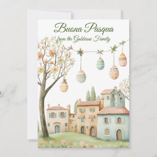 Festive Italian Village Easter Buona Pasqua  Holiday Card