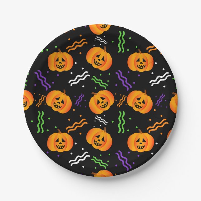 Festive Jack-O'-Lantern Paper Plate (Front)