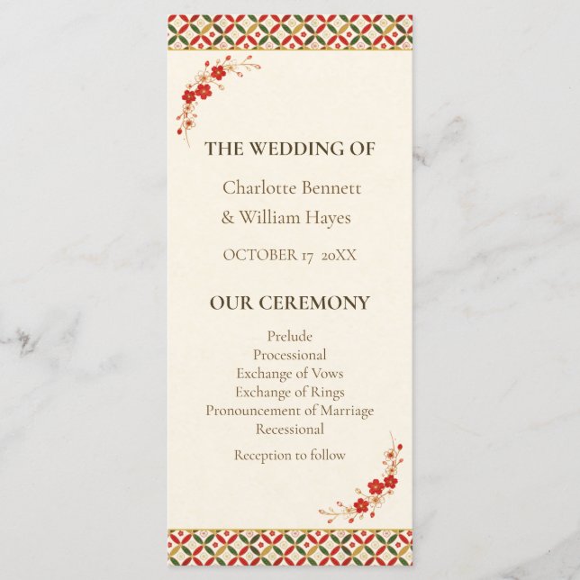 Festive Japanese Blossom Wedding Program Programme (Front)