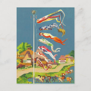 FESTIVE JAPANESE KOINOBORI WINDSOCKS ~ POSTCARD