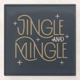 Festive Jingle and Mingle Holiday Design Glass Coaster