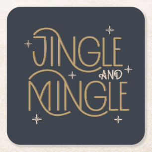 Festive Jingle and Mingle Holiday Design Square Paper Coaster