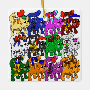 Festive Jolly Meowy Christmas Cats Ceramic Ornament