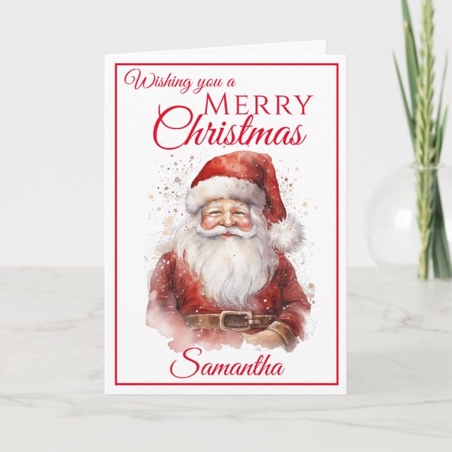 Festive Jolly Santa Merry Christmas  Holiday Card (Front)