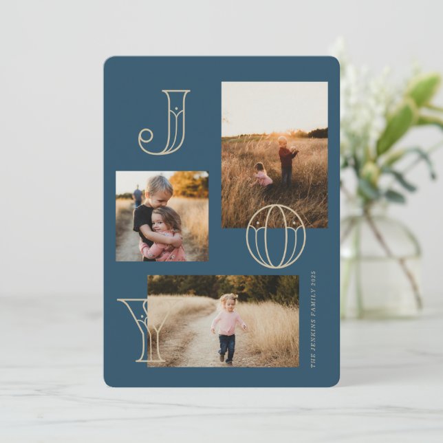 Festive Joy 3-Photo Christmas Card (Standing Front)