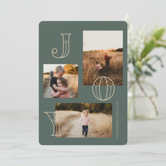 Festive Joy 3-Photo Christmas Card (Standing Front)