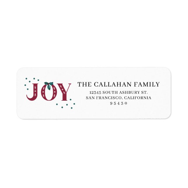 Festive Joy Christmas Return Address Label Sticker (Front)