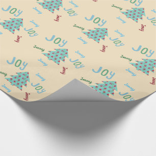 Festive JOY Named Turquoise Christmas Gift Wrap