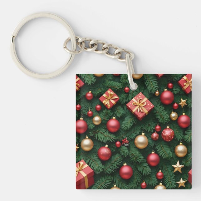 "Festive Joy — Red & Gold Christmas Magic" Key Ring (Front)