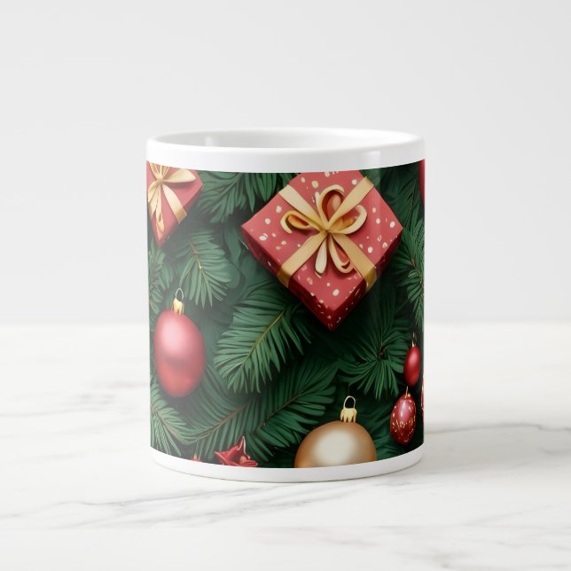 "Festive Joy — Red & Gold Christmas Magic" Large Coffee Mug (Front)