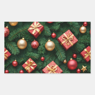 "Festive Joy — Red & Gold Christmas Magic" Rectangular Sticker