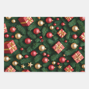 "Festive Joy — Red & Gold Christmas Magic" Wrapping Paper Sheet