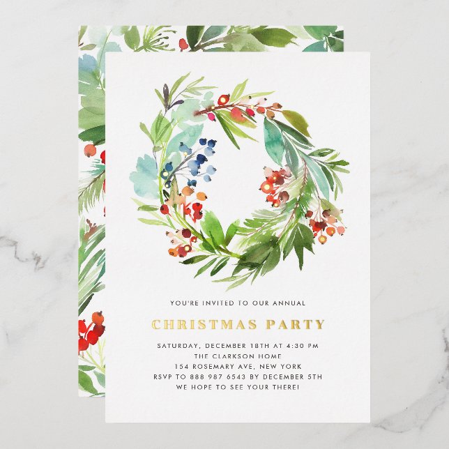 Festive Juniper and Holly Wreath Christmas Party (Front/Back)