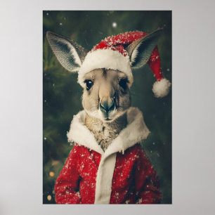 Festive Kangaroo Christmas Art Print, Holiday Poster