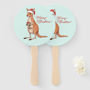 Festive Kangaroo With Santa Hat Christmas Holidays Hand Fan
