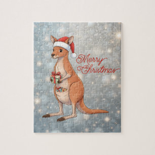Festive Kangaroo With Santa Hat Christmas Holidays Jigsaw Puzzle