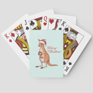 Festive Kangaroo With Santa Hat Christmas Holidays Playing Cards