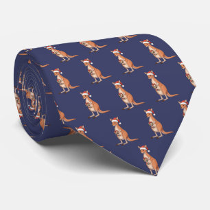 Festive Kangaroo With Santa Hat Christmas Holidays Tie
