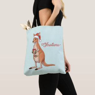 Festive Kangaroo With Santa Hat Christmas Holidays Tote Bag