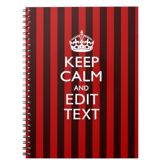 Festive Keep Calm Your Text on Red Stripes Notebook (Front)