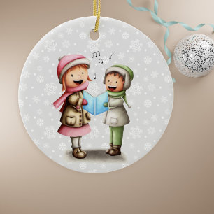 Festive Kids Singing Christmas Carols Ceramic Tree Decoration