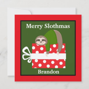 Festive kids sloth add name and sentiment Holiday Card
