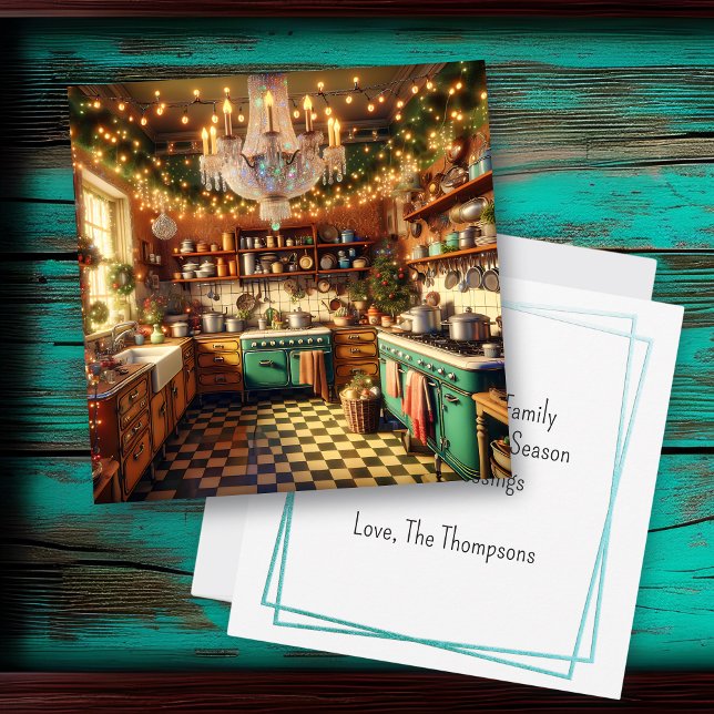 Festive Kitsch Retro Kitchen Christmas Card (Creator Uploaded)