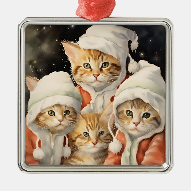 Festive Kitties Metal Tree Decoration (Front)