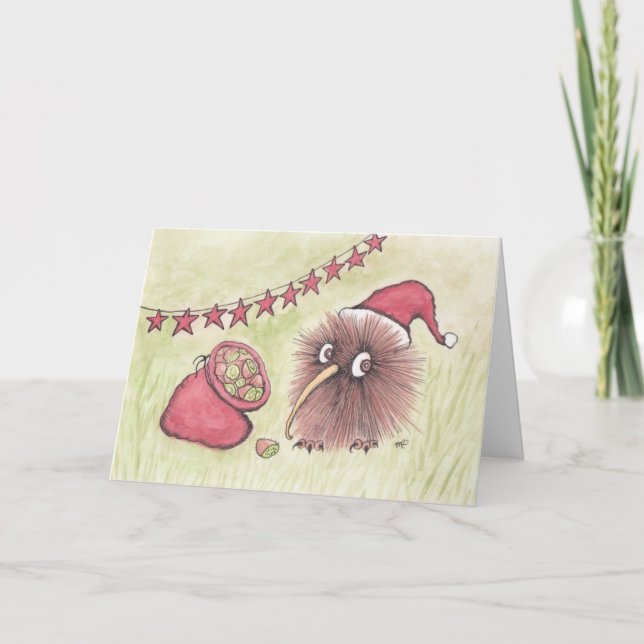 Festive Kiwi Bird Santa Holiday Card (Front)