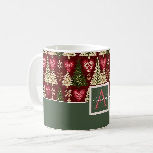 Festive Knitted Christmas Tree Pattern Coffee Mug (Front Left)