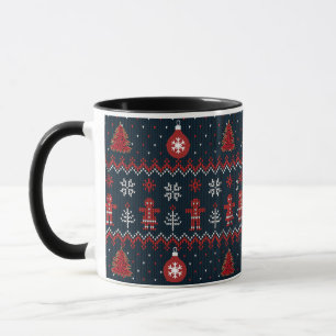 Festive knitted ginger bread snow flakes mug