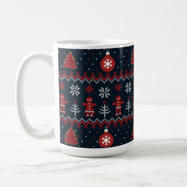 Festive Knitted Snowflakes gingerbread pattern  Coffee Mug (Left)