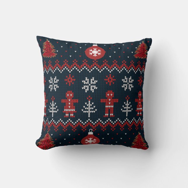 Festive Knitted Snowflakes gingerbread pattern  Cushion (Front)