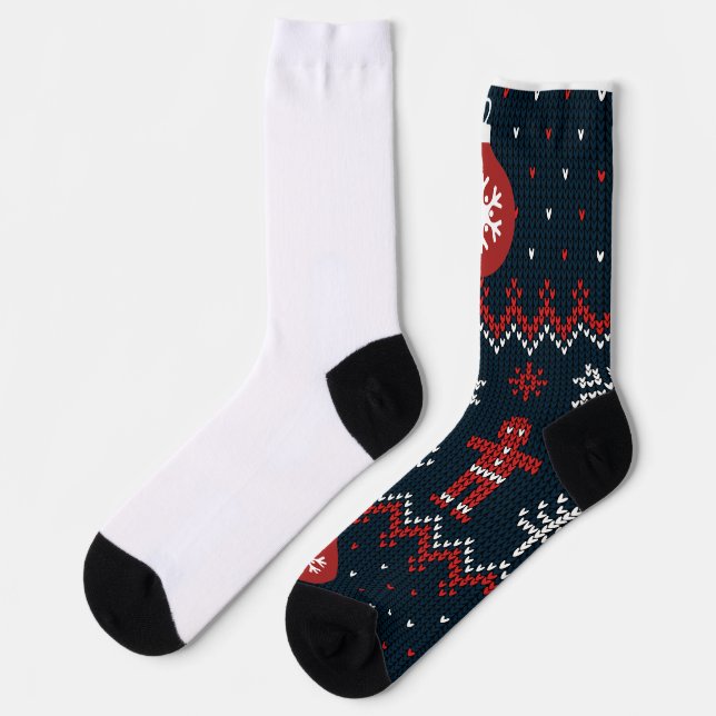 Festive Knitted Snowflakes gingerbread pattern  Socks (Left)