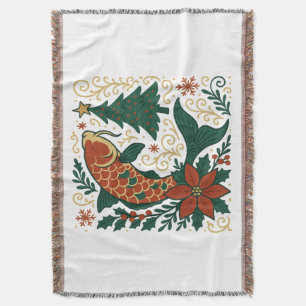 Festive Koi Christmas Art Cozy Throw Blanket